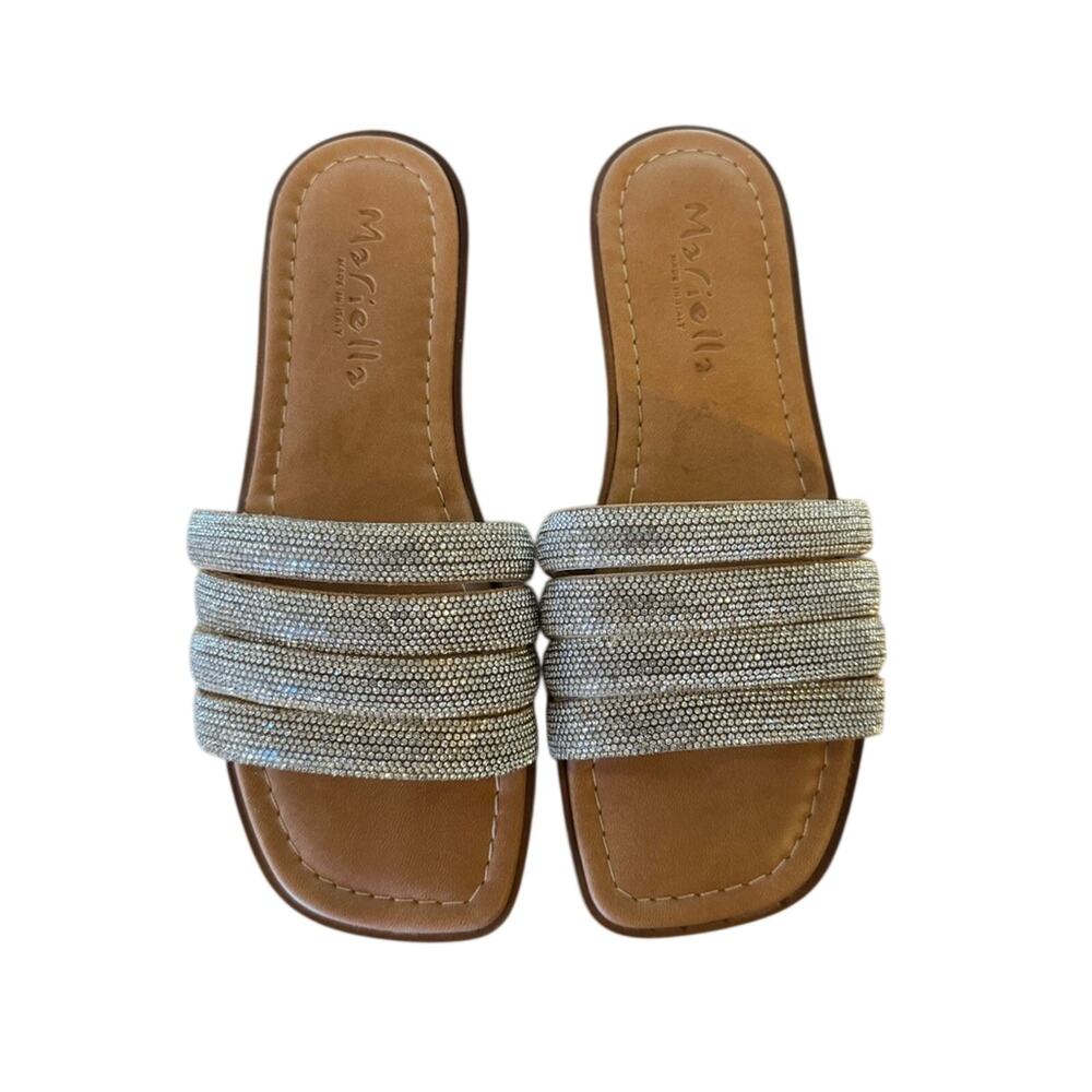 MARELLA Silver Rhinestone Beaded Slide Sandals Women Size 7 Sparkly Summer Slip - Picture 3 of 4